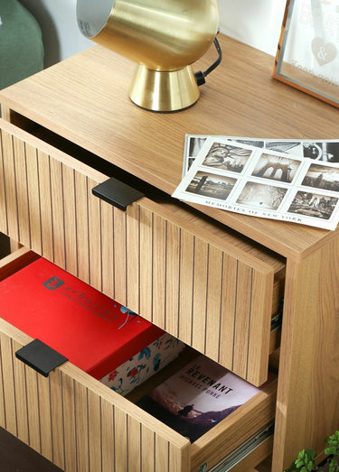 TARA Table chevet 2 tiroirs effet strié Bois Clair