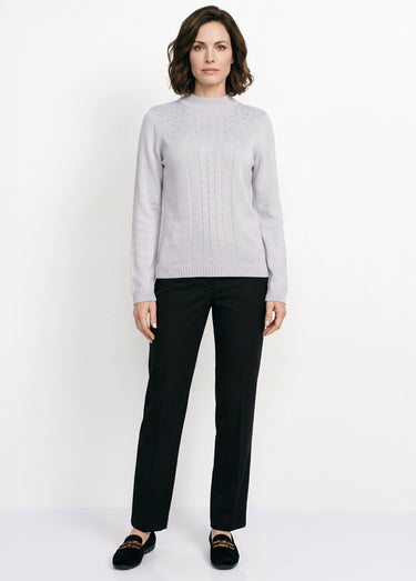 Pull doux torsades côtes strass col montant Argent