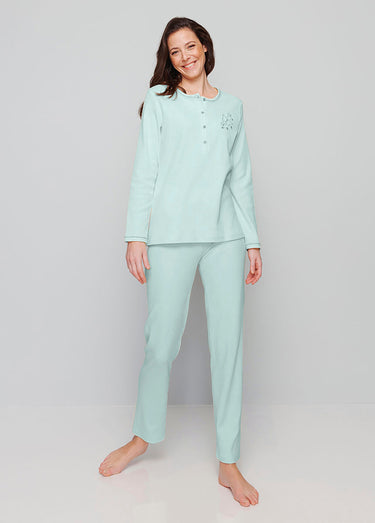 Pyjama 2 pièces coton, broderie poitrine Menthe