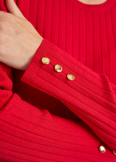 Pull doux côtelé court col rond côtes plates Rouge