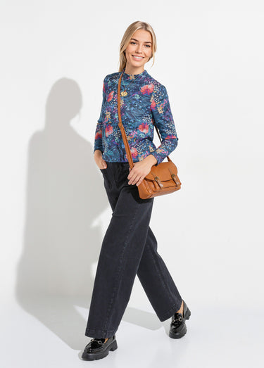Sous-pull chaud court col montant Cassis/Bleu