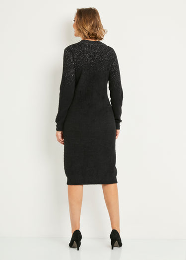 Robe pull courte brillante maille poilue Noir