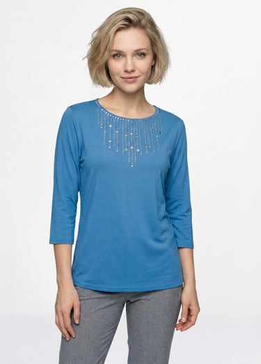 T-shirt manches 3/4 clouté fantaisie Bleu