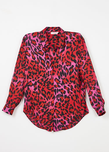 Chemisier boutonné satin manches longues Imprime Fuchsia