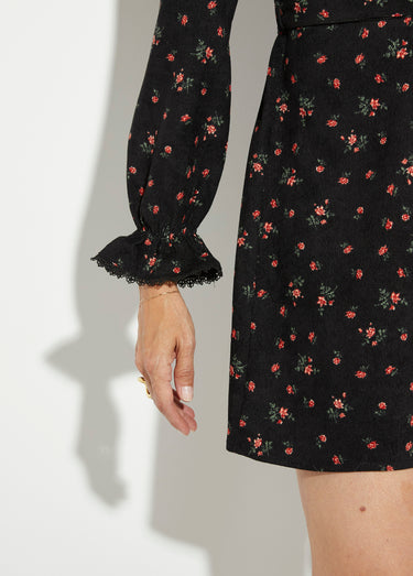 Robe velours milleraies imprimé roses Noir Imprime