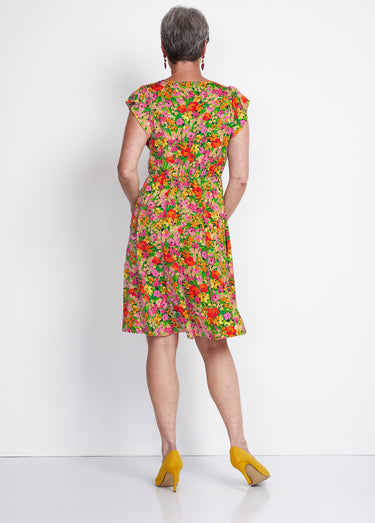Robe courte volantée imprimé floral Rouge/Vert