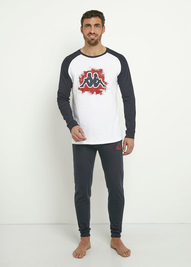 Pyjama long en coton logo placé Marine