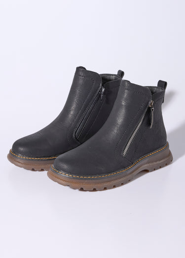 Boots zippées, coutures contrastantes Noir