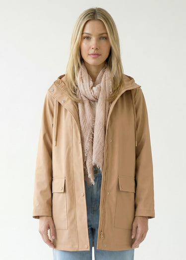 Parka à capuche zippée pressionnée déperlante Camel
