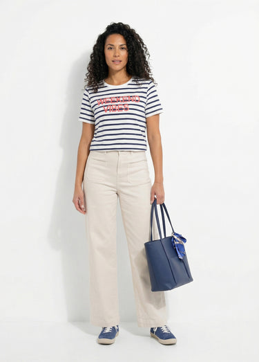 T-shirt message brodé manches courtes Blanc/Marine