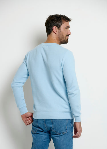 Pull col rond maille piquée fantaisie Bleu Ciel