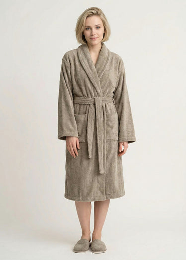 Peignoir long en éponge, avec col châle Taupe