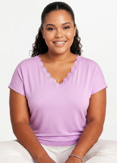 T-shirt court extensible dentelle Parme