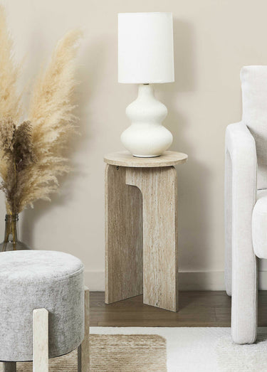 Petite table d'appoint, effet pierre Blanc/Beige