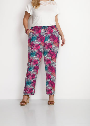 Pantalon fluide taille élastiquée Imprime Fuchsia