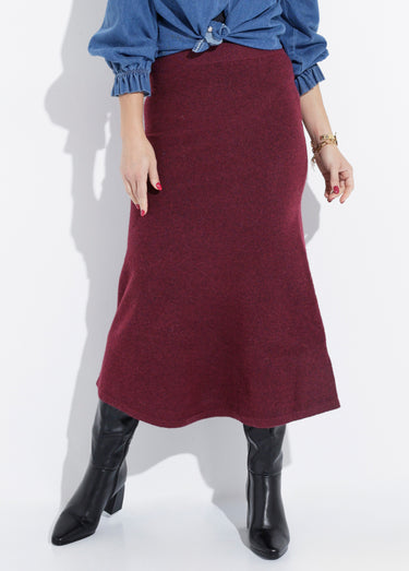 Jupe longue en maille forme tulipe Bordeaux