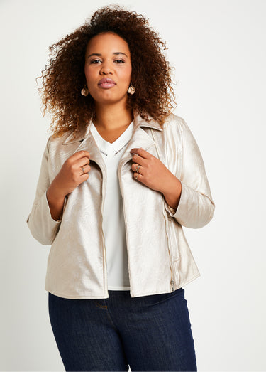 Blouson zippé tissu enduit brillant Beige Irise