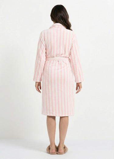Peignoir col châle en polaire rayé Rose