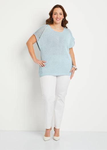Pull fin ajouré manches courtes Bleu
