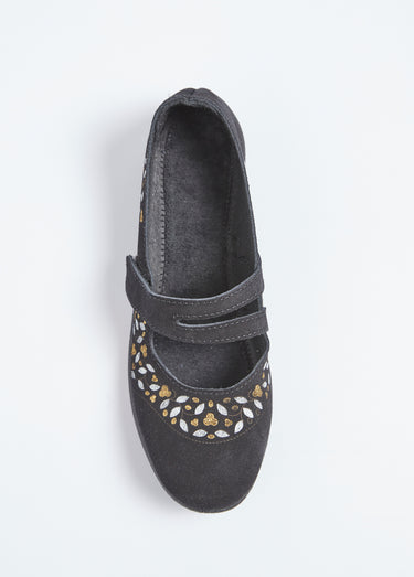 Ballerines scratchées confort en cuir Noir