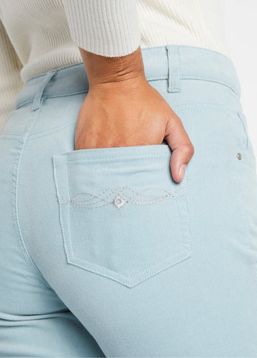 Pantalon 5 poches velours milleraies Vert d'eau