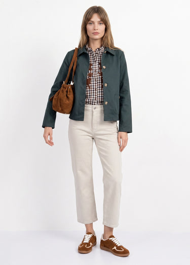 Veste boite en coton, avec col claudine Vert Fonce