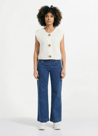 Gilet sans manches avec boutons bijoux Blanc
