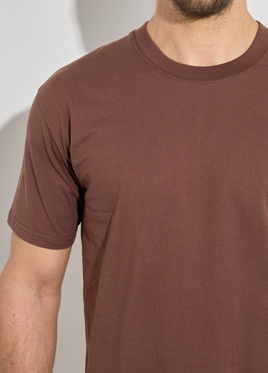 T-shirt pur coton avec col rond, Essentiel Marron