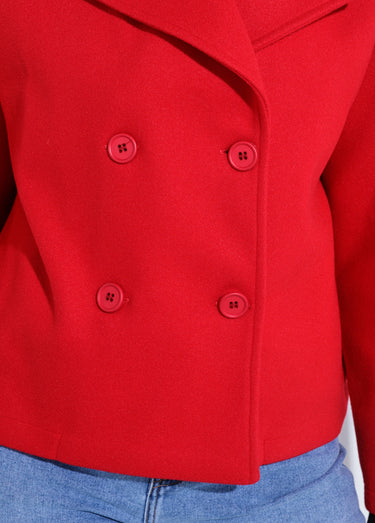 Caban court uni façon drap de laine Rouge
