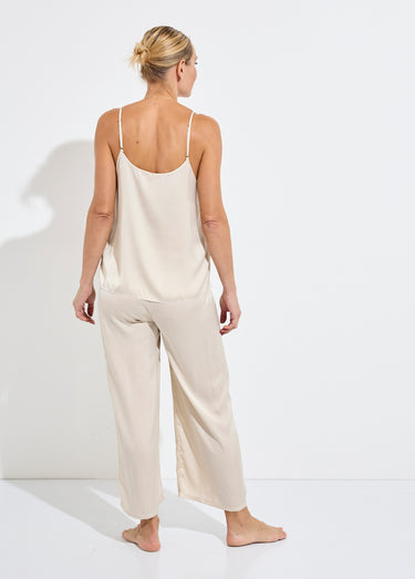 Pyjama long en satin avec caraco Beige