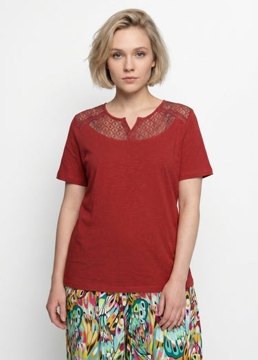T-shirt coton maille flammée dentelle Tomette