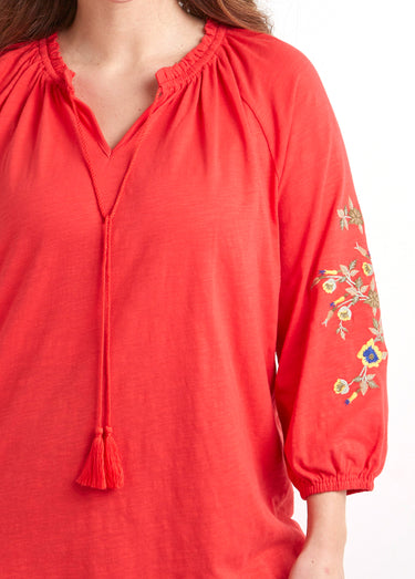 T-shirt long brodé manches 3/4 Capucine