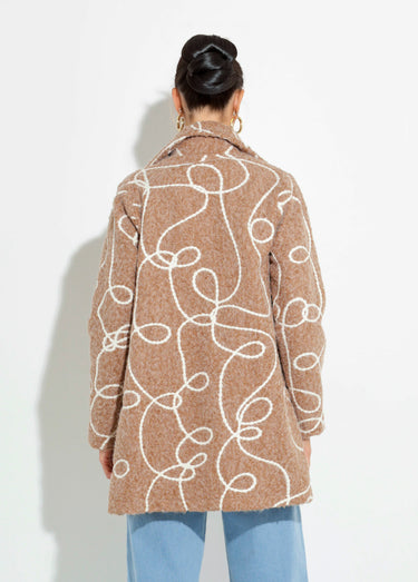 Caban long fantaisie type laine bouillie Beige