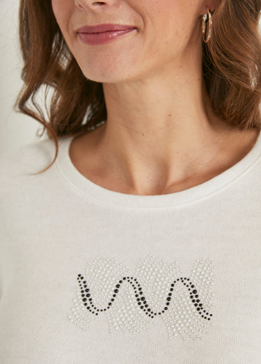 T-shirt chaud uni manches longues clous et rivets Ecru