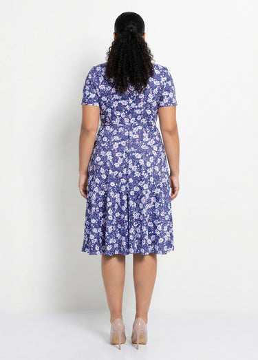 Robe évasée cache-coeur fleurie Fond Marine