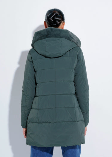 Doudoune longue avec capuche fourrure Vert