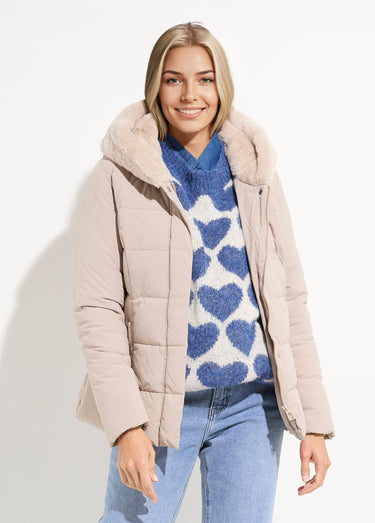 Doudoune courte avec capuche fourrure Beige