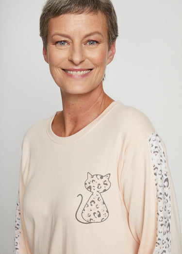 Pyjama manches longues coton interlock Rose imprimé