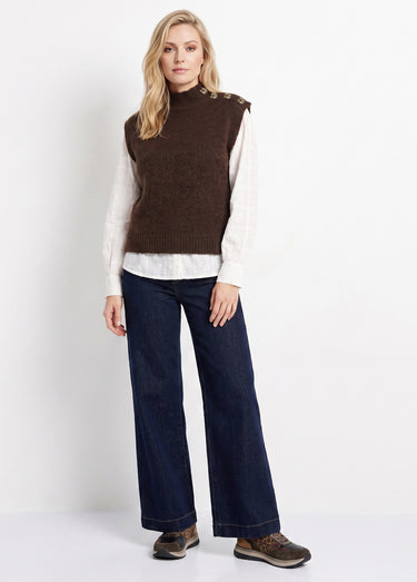 Pull sans manches boutons bijoux Chocolat
