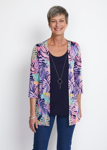 Tee-shirt long effet 2 en 1 Marine/Parme