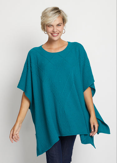 Pull cape en maille reliefée Vert