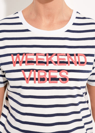 T-shirt message brodé manches courtes Blanc/Marine
