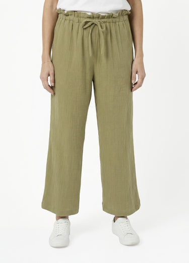 Pantalon large tendance, gaze de coton Kaki
