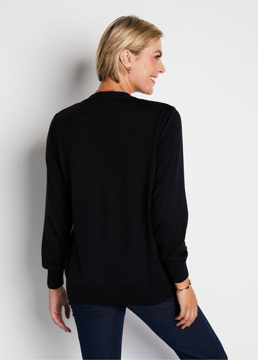 Gilet boutonné col V avec laine mérinos Noir