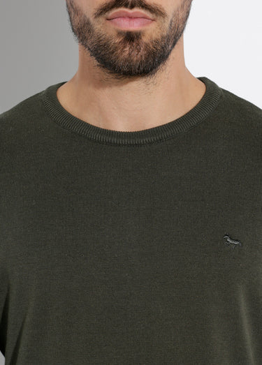Pull fin coton, col rond manches longues Kaki
