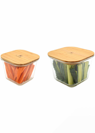 Boîtes carrées hautes en verre et bambou Transpart/Bambou