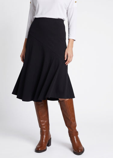Jupe longue évasée tissu extensible Noir