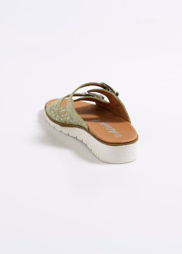 Mules brides à boucle et effet python Vert