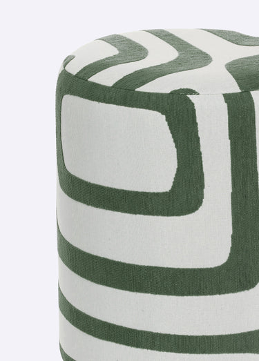 Pouf tissu chenille et motif graphique Vert