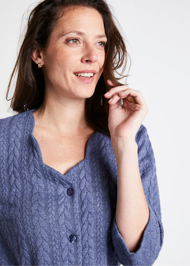 Robe boutonnée mi-longue maille reliefée Bleu